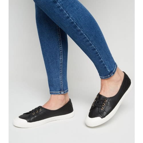 black leather look trainers