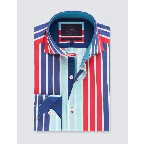 Hawes & Curtis Men's Curtis Blue & Red Multi Stripe Slim Fit Shirt ...