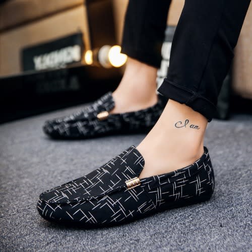 Black/White Loafer Flats For Men