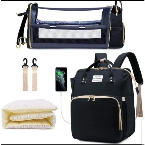 Foldable Diaper Bag With Convertible Crib Space Black Konga Online Shopping