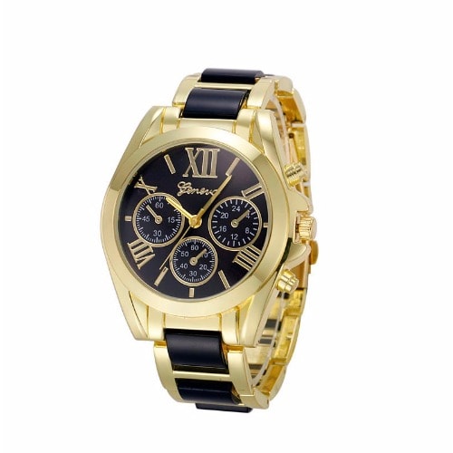 Geneva black and gold watch sale