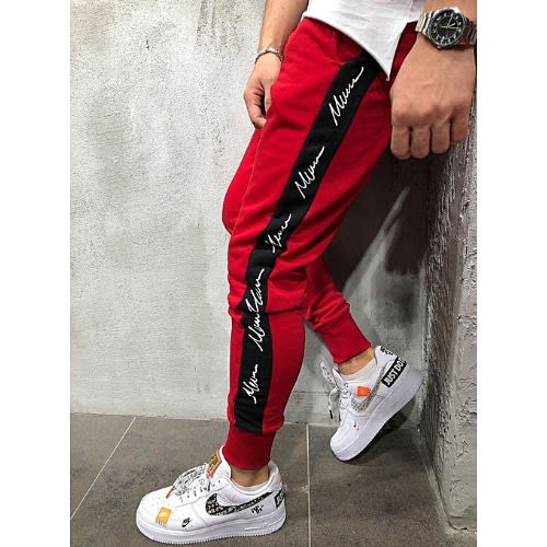 black joggers red stripe