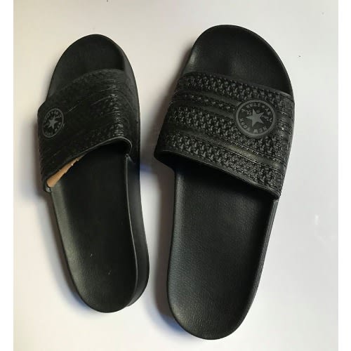 Men's All Rubber Simple Slides - Black 