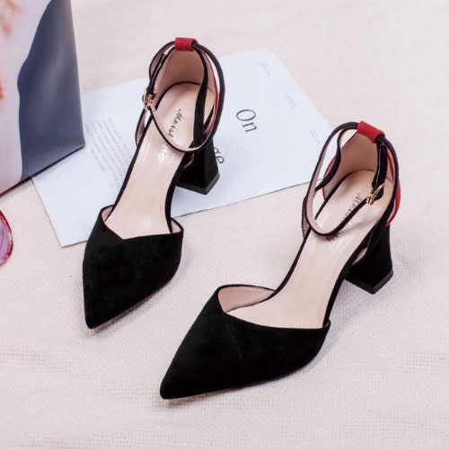 Ankle Strap Pointed Toe Block Heel 