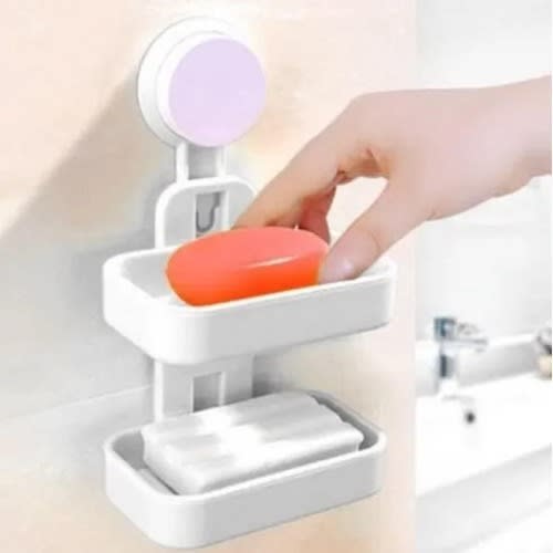 Double Soap Holder -2 Layers Wall Mounted - White
