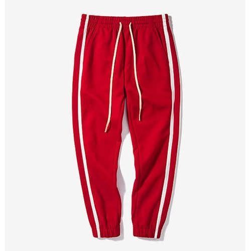 Red jogger pants new arrivals with white stripe