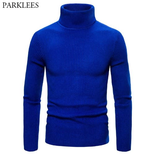 Blue mens turtleneck sweater clearance