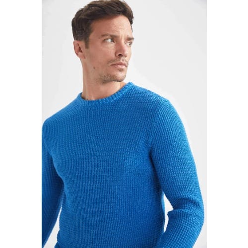 Slim Fit Crew Neck Long sleeved Knitwear Sweater Blue Konga