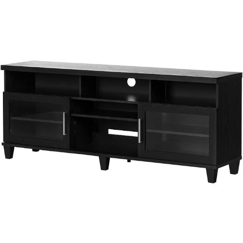 South Shore Large Tv Stand With Glass Doors For Tvs Up To 75 Black