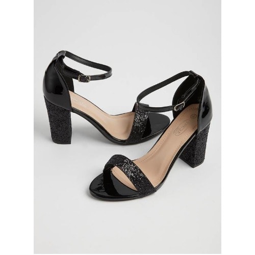 black glitter block heels