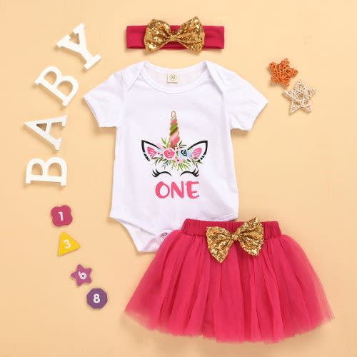 Fashion Front 3 In 1 Baby Girl Birthday Unicorn Costume Rose Red