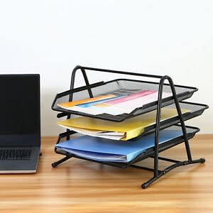 Greenco Mesh 3 Tier Document Letter Tray Desk Organizer Black