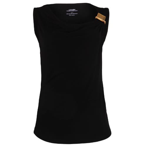 Carmen Sleeveless Drape Neck With Gold Detail Blouse Black