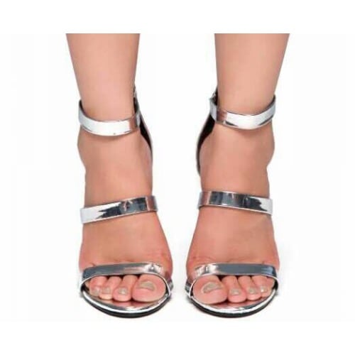 silver strap block heels