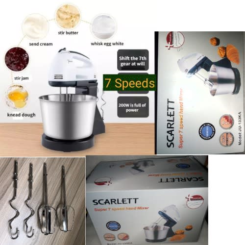 Scarlett 7 Speeds Electric Dough + Egg Cake Beater Hand Mixer With Bowl