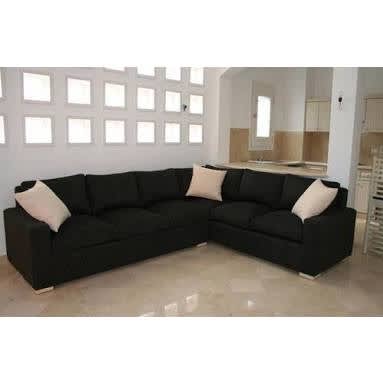Black Fabric 6 Seater Sectional Sofa With 3 Free Throw Pillows