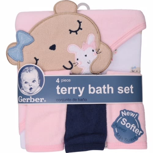 Gerber Baby Girl Towel & Wash Cloths Bath Gift Set 4 Piece Konga