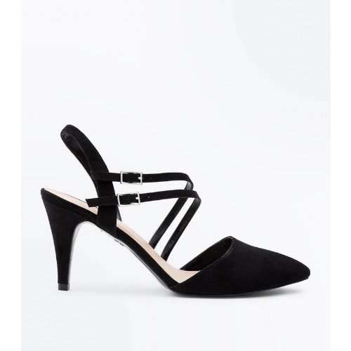 black suedette heels