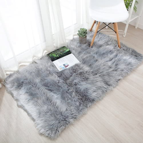 Soft Faux Fur Grey Area Rug 3ft By, Area Rugs Grey