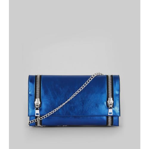 metallic blue clutch bag