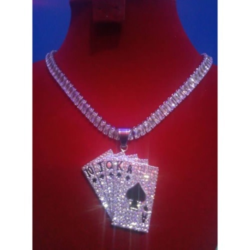 Iced Out Chain With Cards Pendant 