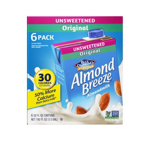 Almond Breeze Dairy Free Almond Milk, Unsweetened Original, 32 Fl Oz - Pack Of 6.