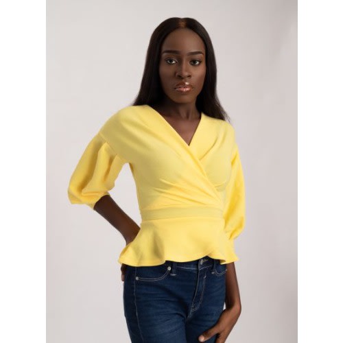 Boohoo Female Wrap Top With Peplum Waist In Yellow Bundle 20pcs