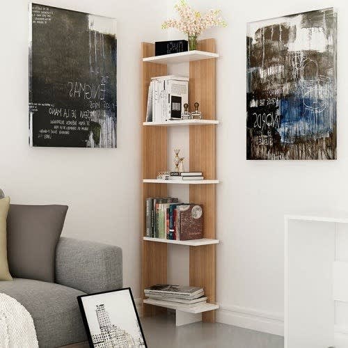 Beyond Corner Bookcase White Teak, Corner Bookcase Wall Unit Design