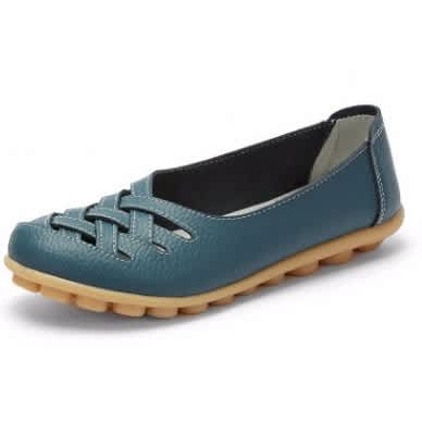 blue leather flat shoes