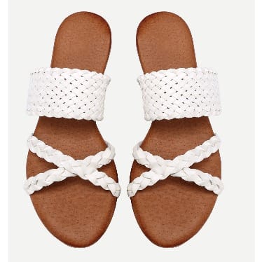 white cross flat sandals