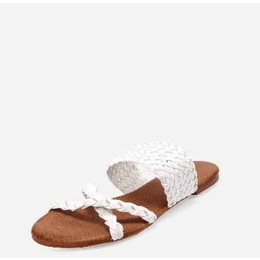white cross flat sandals