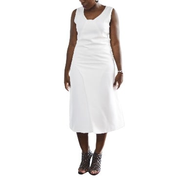 white sleeveless midi dress