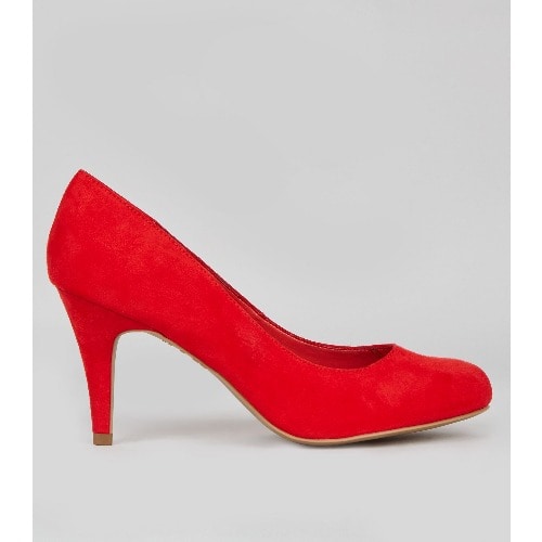 red wide heel shoes