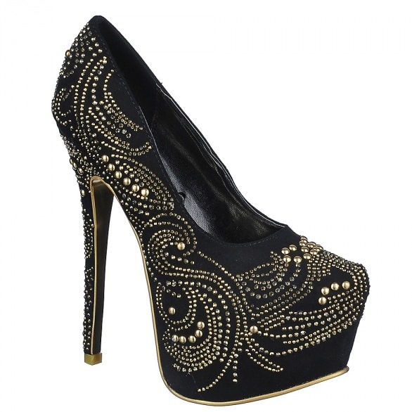 black and gold stiletto heels