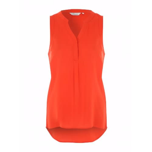 women's red sleeveless blouse