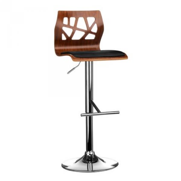 Wooden Bar Stool With Black Leather, Walnut Wooden Bar Stools