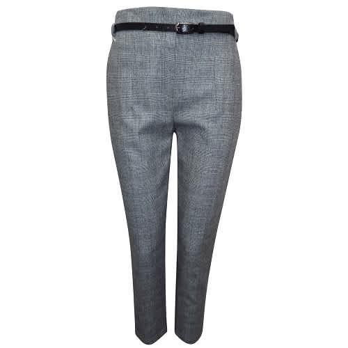 Wool Blend Peg Leg Trousers - Grey 