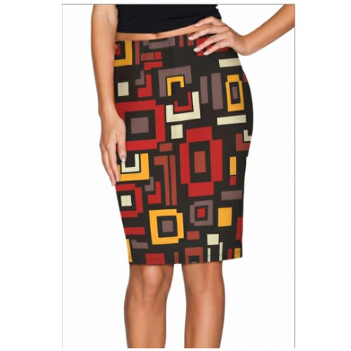 Irregular Geometric Plaid Midi Pencil Skirt Multicolour Konga