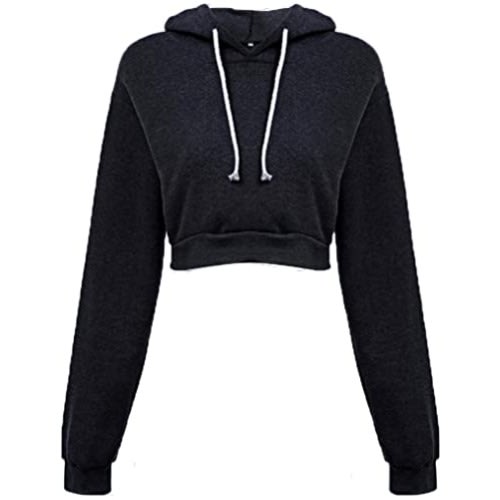Women's Plain Hoodie Crop Top - Black