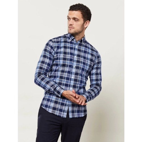 T.M Lewin Large Check Slim Fit Shirt - Blue Navy &White