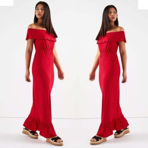 boohoo red bardot dress