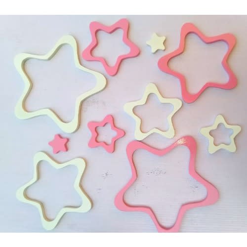 Acrylic Star Wooden Wall Sticker 10 Pieces White And Pink Konga