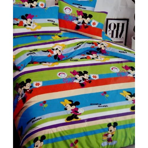 Mickey Mouse Theme Bedsheet With 2 Pillowcases Children Bed Set