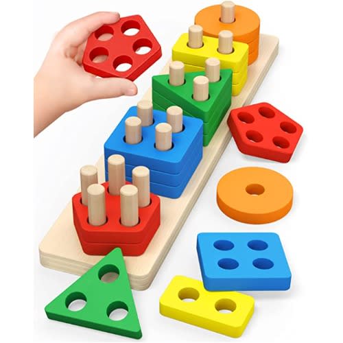 Montessori Wooden Sorting & Stacking Shape Colour Recognition Toys For ...