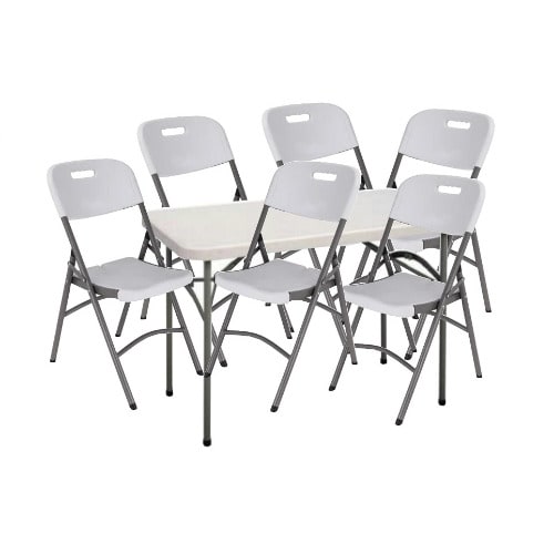 Rectangular 4 Feets Plastic Table With 6 Foldable Banquet Chair