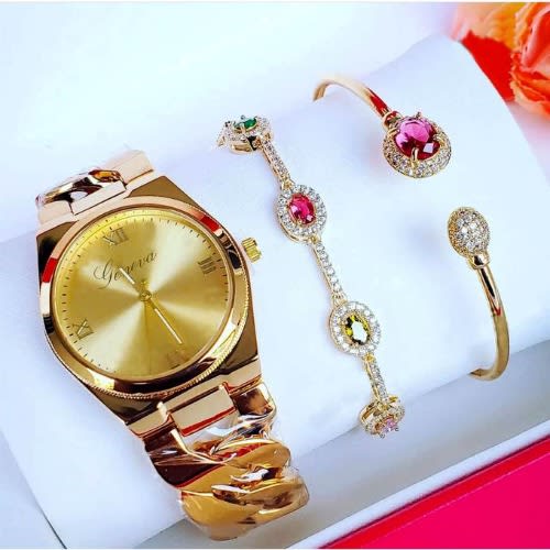 Geneva Non Fading Gold Chain Wristwatch 