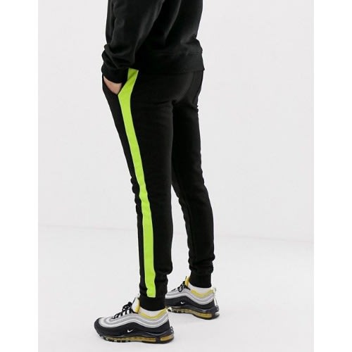 black joggers with neon stripe