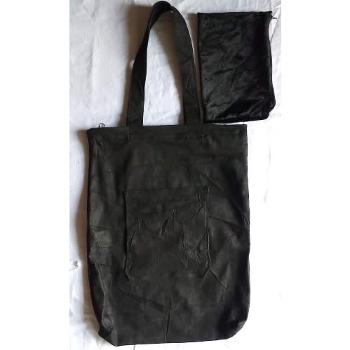 Plain black store tote bag leather