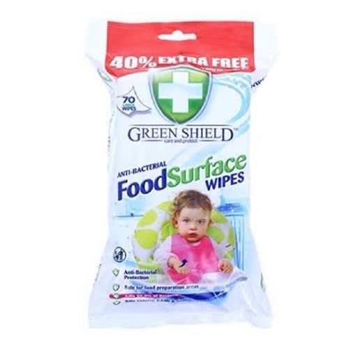 70 Sheets Green Shield Food Surface Wipes Cuts Through Kitchen Grease Baby Kids 