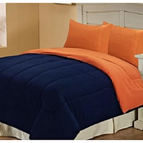 Plain Orange And Blue Bedding Set 1 Duvet 1 Bedsheet And 4